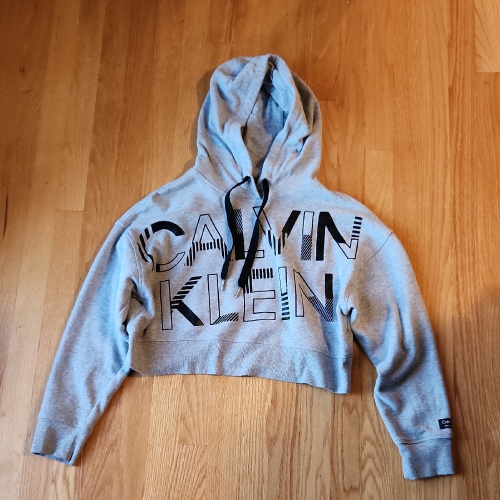 Calvin Klein Heather Gray Cropped Logo Hoodie